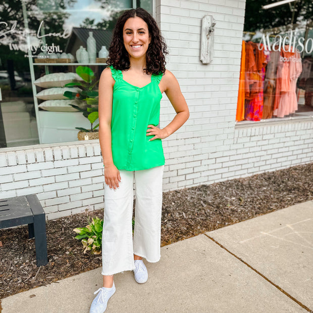 Ruffle Strap Button Top