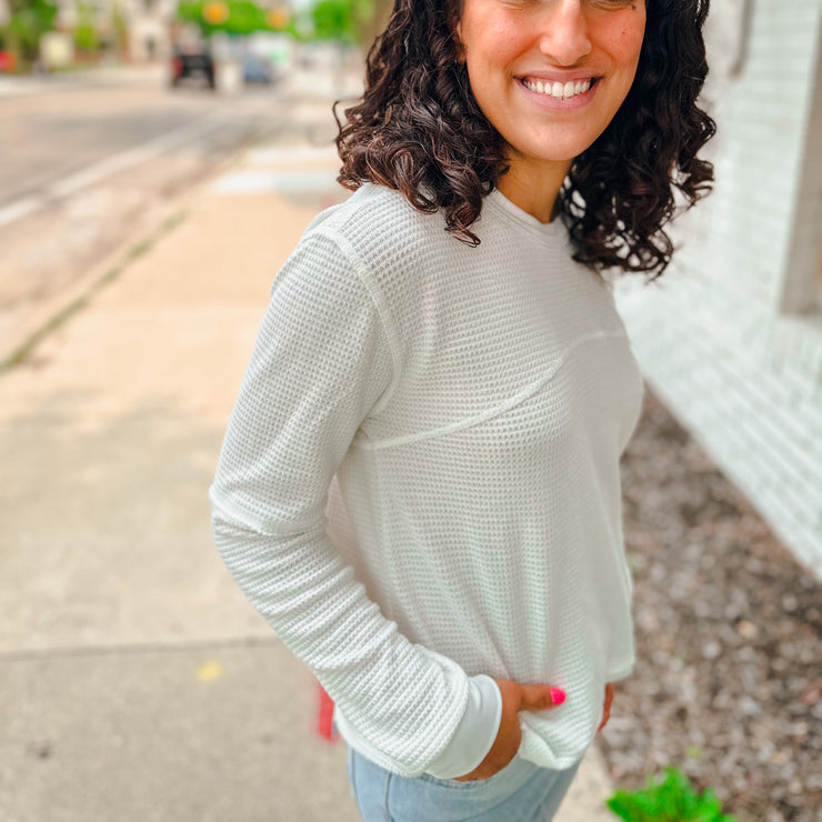 Waffle Drop Shoulder Top - medium