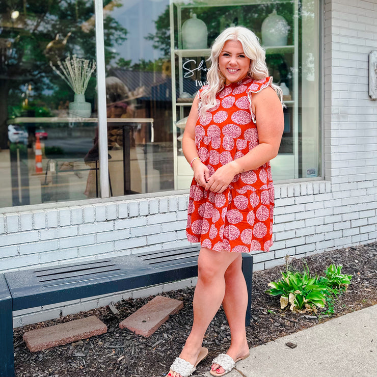 Rust Flutter Sleeve Dress