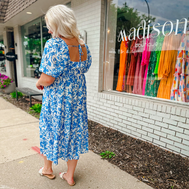 Puff Sleeve Floral Midi Dress