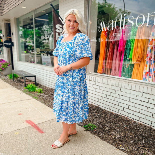 Puff Sleeve Floral Midi Dress