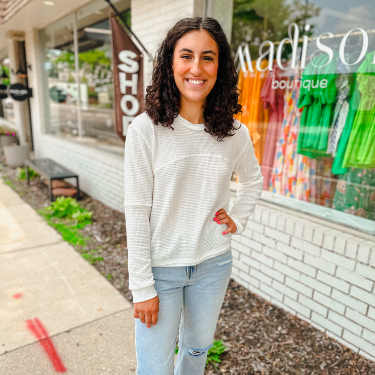Waffle Drop Shoulder Top - medium