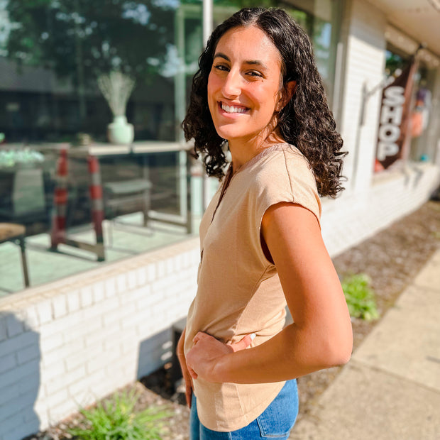 Henley Knit Top- Sand