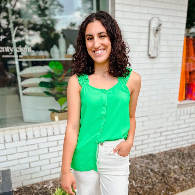 Ruffle Strap Button Top