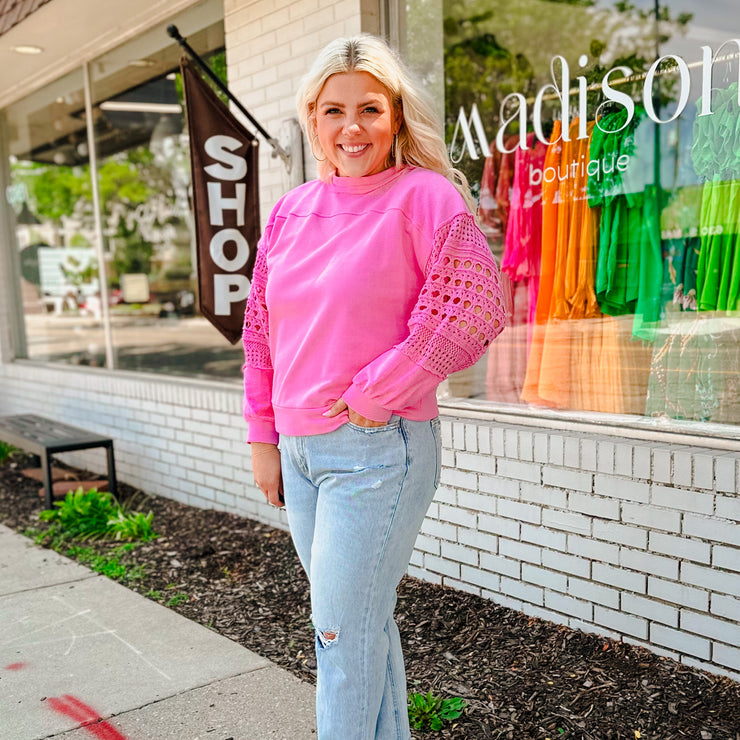 Crochet Sleeve Sweatshirt
