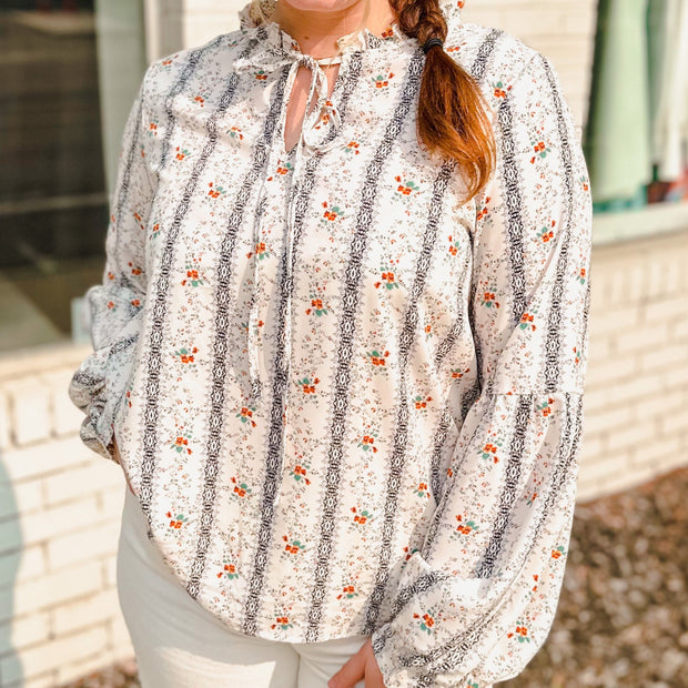 Floral Ruffle Neck Top-large