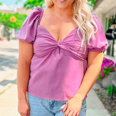 Puff Sleeve Babydoll Top - Lilac