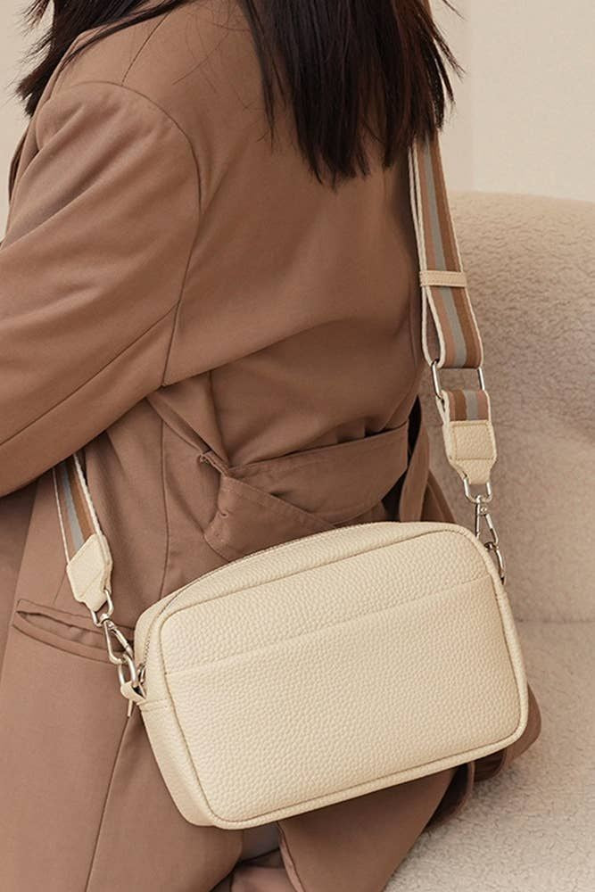 Leather Zipper Crossbody Bag - Beige