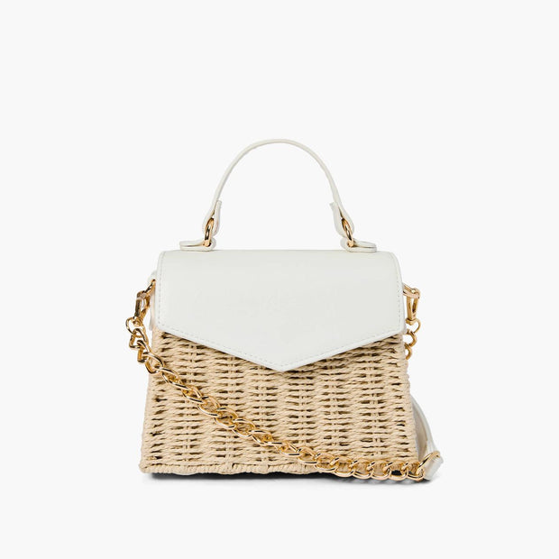 Heather Woven Straw Crossbody - White