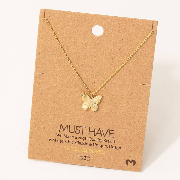 Metallic Dainty Butterfly Pendant Necklace - Gold