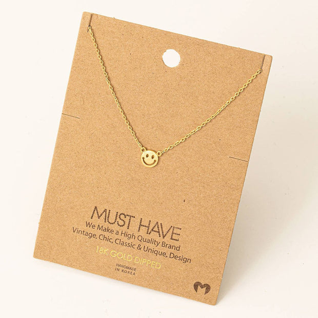 Mini Smiley Face Charm Necklace - Gold