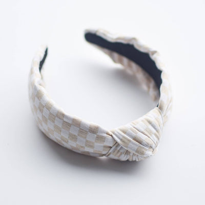 Knotted Headband- Cream Checkered