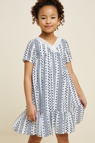 Girls Navy Geo Dress