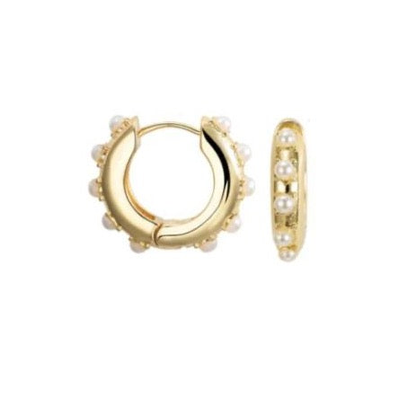 Raised Pearl Huggie Earrings