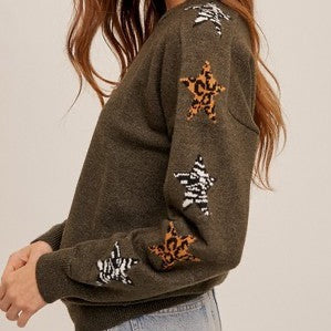 Animal Print Stars Sweater