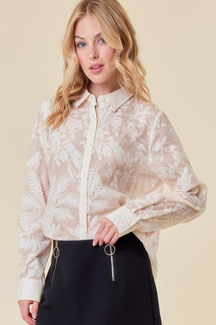 Cream Sheer Floral Blouse-large