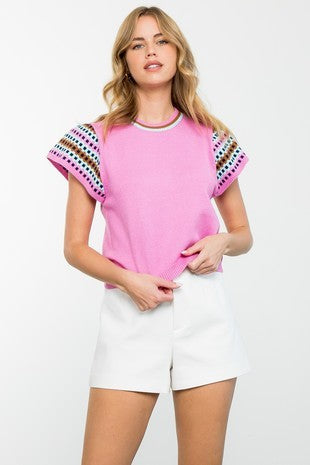 Pink Patterned Sleeve Top