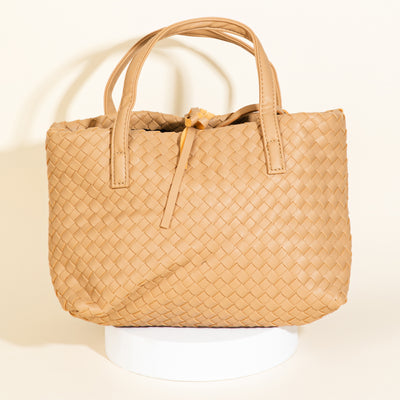faux leather woven tote