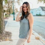 Sleeveless Flowy Tank Top- grey