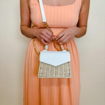 Heather Woven Straw Crossbody - White