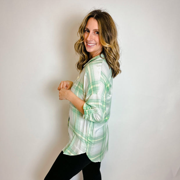 Oversized Plaid Shirt- Cream - large