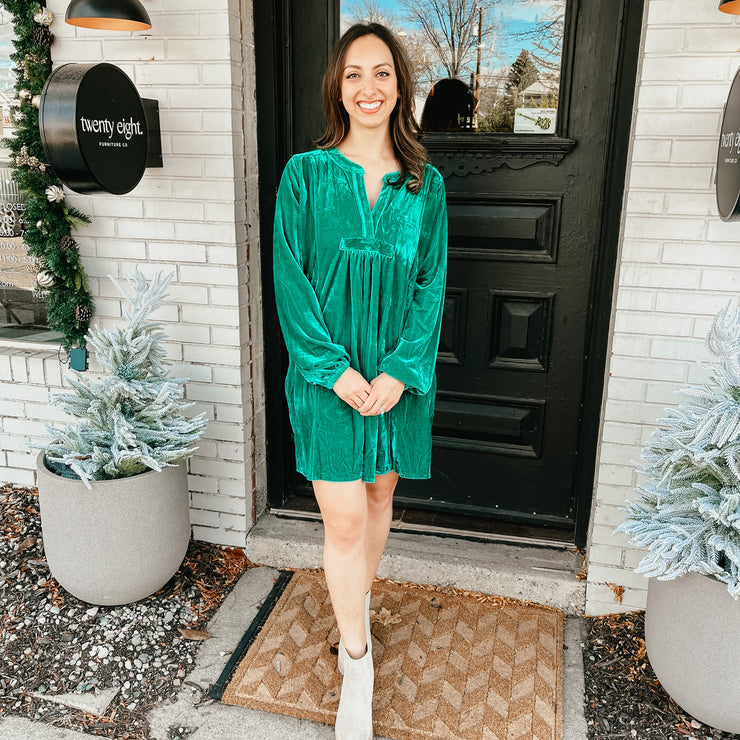 velvet tunic dress - emerald - large