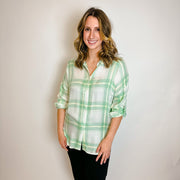 Oversized Plaid Shirt- Cream - large