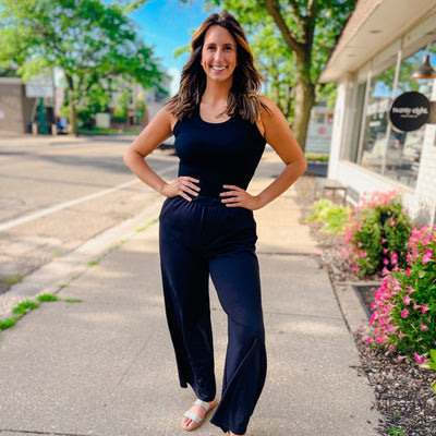 high waist wide leg pants - black