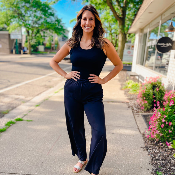 high waist wide leg pants - black