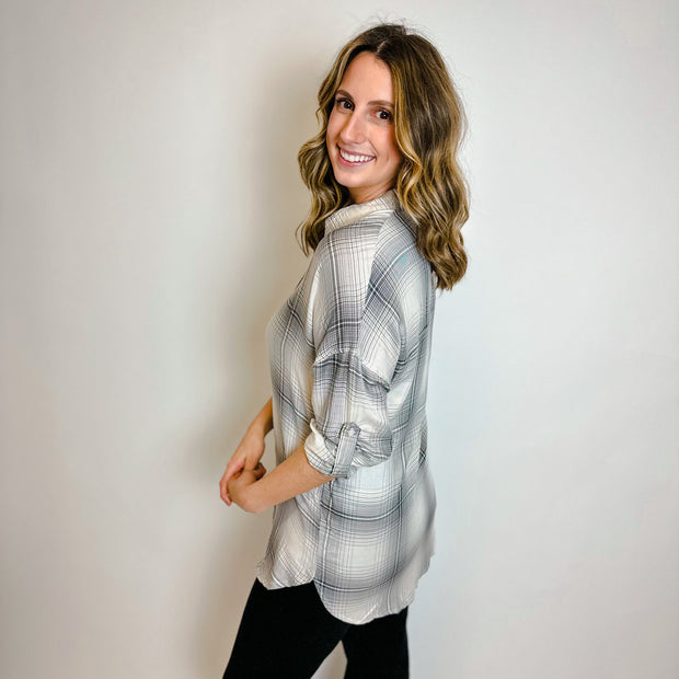 Oversized Plaid Shirt- Cream - large