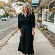 black long sleeve ruffle tiered maxi