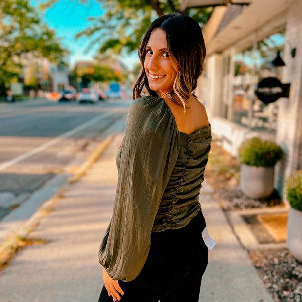 front ruched satin top-large