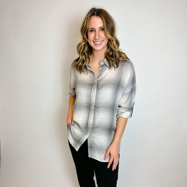 Oversized Plaid Shirt- Cream - large