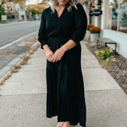 black long sleeve ruffle tiered maxi