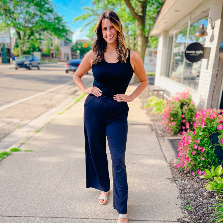 high waist wide leg pants - black